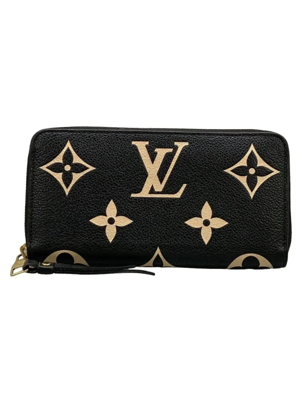 Louis Vuitton Wallet Bicolor Monogram Empreinte Zippy Black Beige Leather